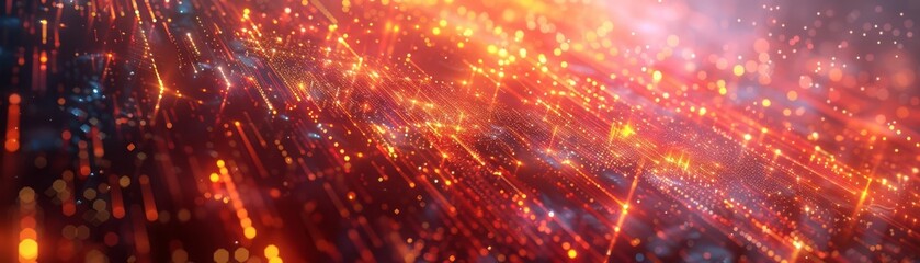 Obraz premium Abstract fiery red and yellow light with glowing particles on a dark background design