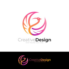 Peacock logo with circle design template, bird logos