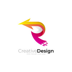 R logo and arrow design colorful, R and swoosh icons