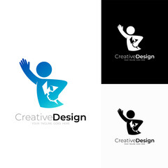 People logo and thunder design combination, icon of a human holding a lightning bolt