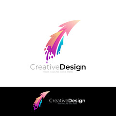 Up arrow logo with swoosh design vector, 3d colorful