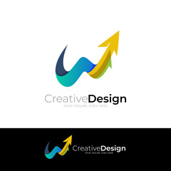 Letter W logo and arrow design illustration, 3d style