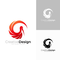 Obraz premium Stork logo with circle design vector, red color, peacock logos