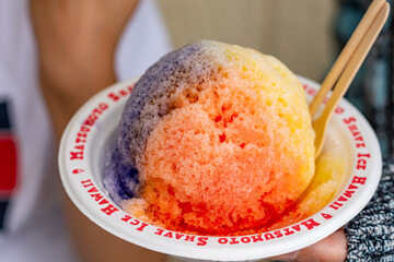 Matsumoto Shave Ice, Haleiwa Town, Oahu's North Shore, Honolulu, Hawaii. Shave ice or Hawaiian...