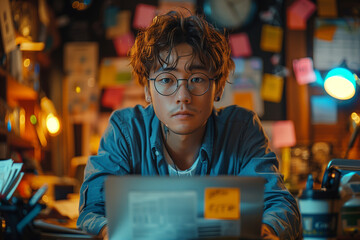 Young Professional Working Late in a Creative and Organized Home Office