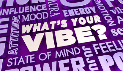 Whats Your Vibe Mood Energy Attitude Words Collage 3d Illustration