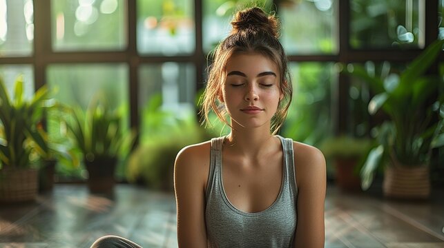 A teenager practicing progressive muscle relaxation, learning techniques to release tension and stress from the body. Illustration, Minimalism,