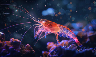 translucent-shrimp underwater scene with bokeh lights marine life photography