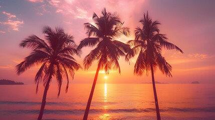 Breathtaking Tropical Sunset with Silhouetted Palm Trees, Dramatic Light. Copy Space