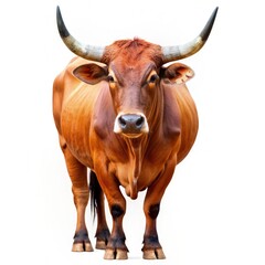 Red Brahman Bull Standing Against White Background. Generative AI