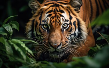 Solitary Predator: Intense Tiger Prowling Through Jungle in Realistic Photography