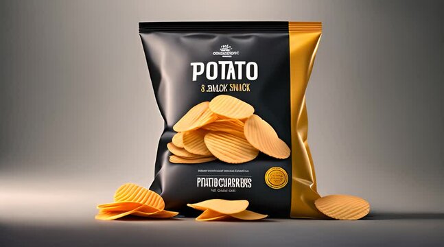 potatoes chips package template. potato crisps packing in realistic style vector illustration, hot potatos chip snacking packaging bag, snacks packet
