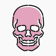 Simple flat line art cartoon of a skull. Illustration of a pink skull, perfect for your Halloween holiday, symbol, sign, and or medical related design needs.
