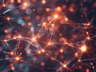 Abstract network of lights and dots on dark background exploration of connectivity and communication in digital era