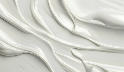 Abstract background of white creamy texture, smooth and flowing, perfect for beauty, skincare, or cosmetics product promotion.