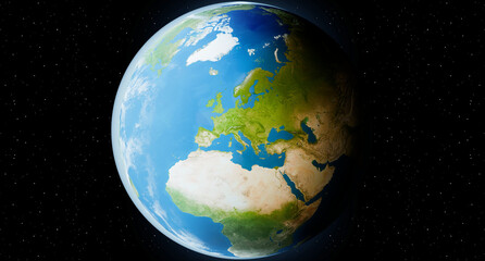 planet earth globe, global with focus on Europe, atmosphere and clouds, stars in dark universe. elements of this image furnished by NASA