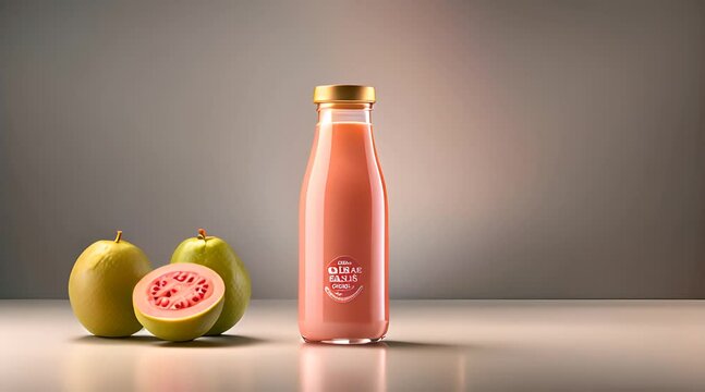 Guava juice is packaged in glass bottles