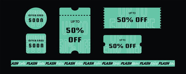 A series of tickets with the word "up to 50%" on them