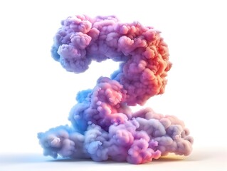 Fototapeta premium Captivating 3D-Rendered Fluffy Clouds Forming the Number 2 in Vibrant Twilight Sky on White Background