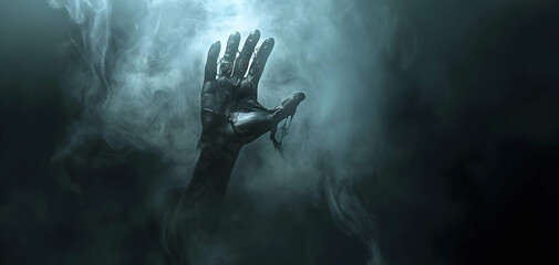 Fototapeta premium A ghostly hand reaching out of a dark portal
