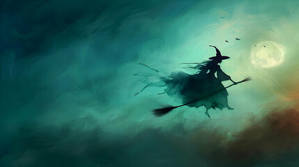 A good witch flying on a broomstick
