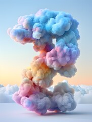 Fototapeta premium Dreamy Multicolored Clouds Forming the Number 7 Against Twilight Backdrop on Isolated White Background