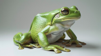 Obraz premium European green tree frog sitting isolated on white. 
