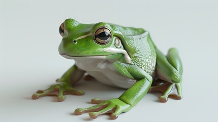 Obraz premium European green tree frog sitting isolated on white. 