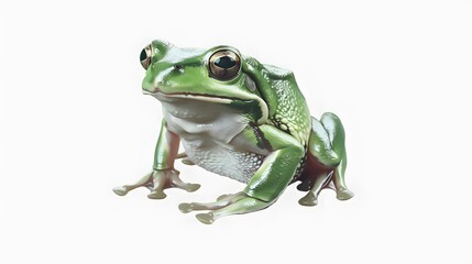 Fototapeta premium European green tree frog sitting isolated on white. 