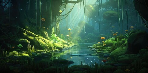 animation background with fish and plants in the water