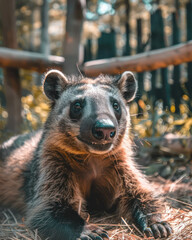 Obraz premium Captivating Wildlife Photograph of a Curious Baby Animal in its Natural Habitat Surrounded by Nature's Beauty, Highlighting the Charm and Innocence of the Forest Dweller for Conservation Awareness