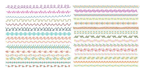 Set of doodle hand drawn dividers banner collection, Hand drawn borders and dividing lines set. Sketch doodle style. Simple text divider elements. Colored vector illustration, isolated.
