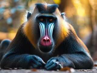 Vibrant Close Up of a Mandrill in Natural Habitat with Striking Colorful Face Details and Captivating Expression