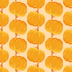 Autumn orange pumpkin seamless pattern vector in hand drawn style