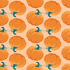 Autumn orange pumpkin seamless pattern vector in hand drawn style