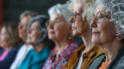 Fototapeta premium Group of senior women attentively participating in an educational course showcasing continuous learning and collaboration at an older age : Generative AI