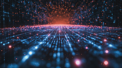 Obraz premium A computer generated image of a blue and red galaxy with many small dots. The image is abstract and has a futuristic feel to it