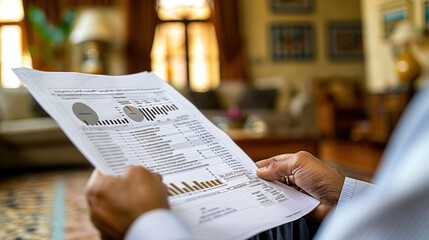 Naklejka premium Man Analyzing Financial Data in a Home Office