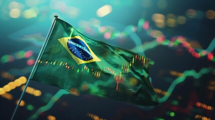 Brazil flag with stock market finance economy trend graph digital technology : Generative AI
