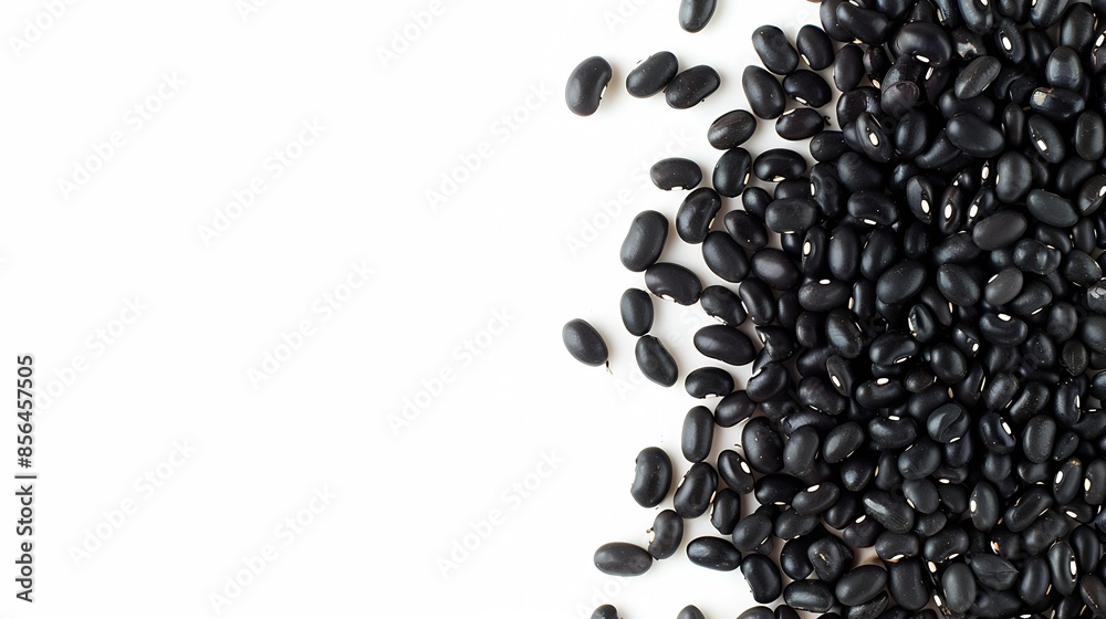 Poster black beans urad dal black gram vigna mungo isolated on white background top view flat lay makro : g