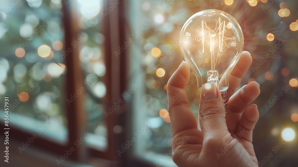 Fototapete man hand holding lightbulb with learning educate and graduation concept study knowledge to creative 