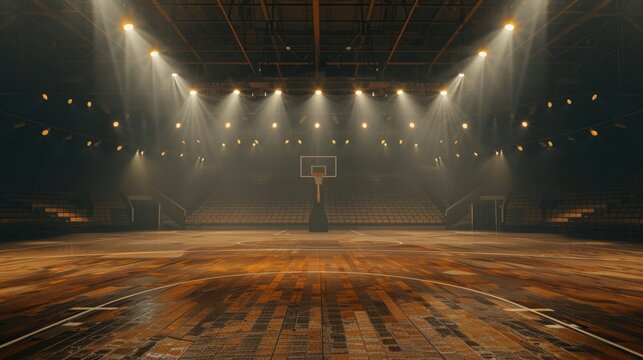 Empty Basketball Court with Dramatic Lighting, Generative AI - Powered by Adobe