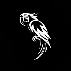 white  Scarlet macaw on a black background