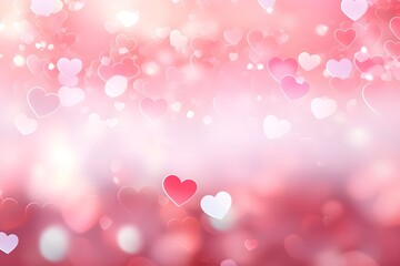Romantic creative valentines day background wit flying sparkling hearts on a calm light background