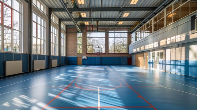 Modern Gymnasium Interior with Bright Natural Light, Generative AI