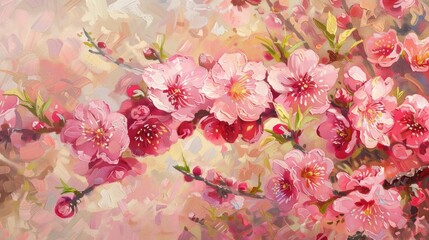 Spring blooms of pink peaches