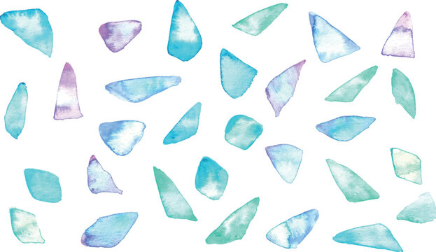 水彩タッチのシーグラスベクターイラスト。夏のシーグラスイラスト。涼しげな夏のフレーム背景。Sea glass vector illustration with watercolor touch. Summer sea glass illustration. Cool summer frame background.
