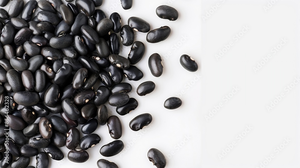 Poster black beans urad dal black gram vigna mungo isolated on white background top view flat lay makro : g