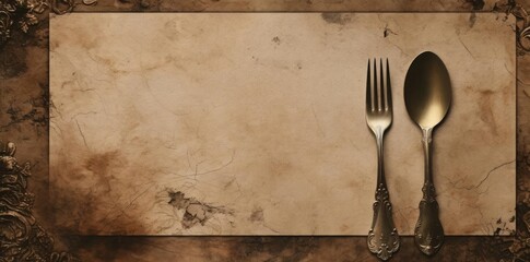 menu background with silver forks and knives on a table