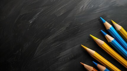 Gold and blue colored pencils on blackboard with space for text